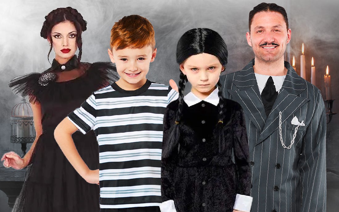 A family dressed up as the Addams family