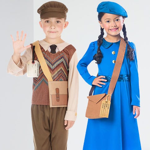 Children in war evacuees costumes