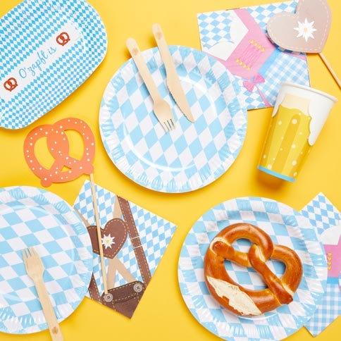 Oktoberfest themed plates, napkins and cups