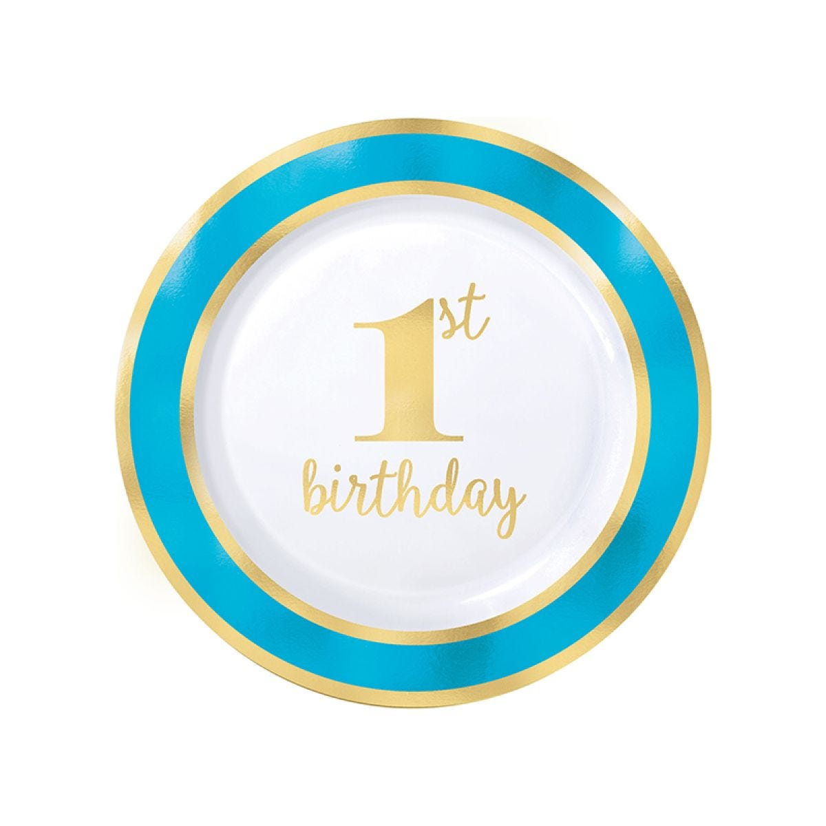 1st Birthday Blue Border Plate - 26cm (10pk)