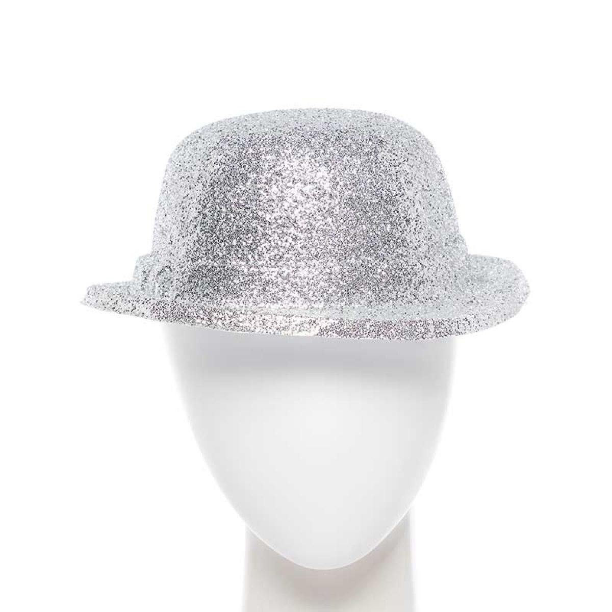 Silver Glitter Bowler Hat