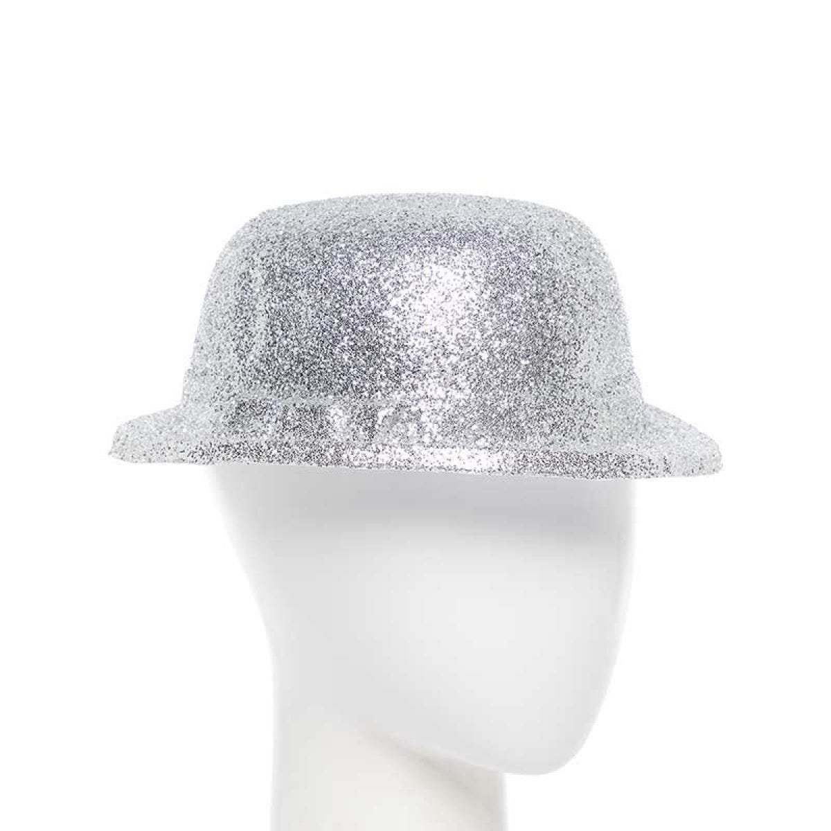 Silver Glitter Bowler Hat