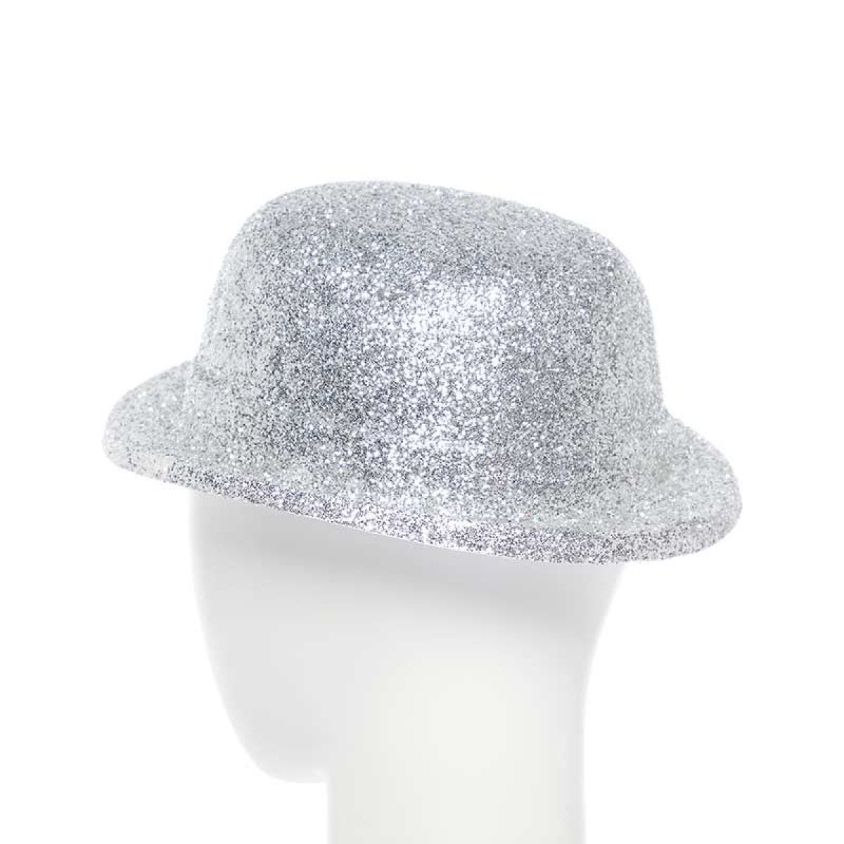 Silver Glitter Bowler Hat