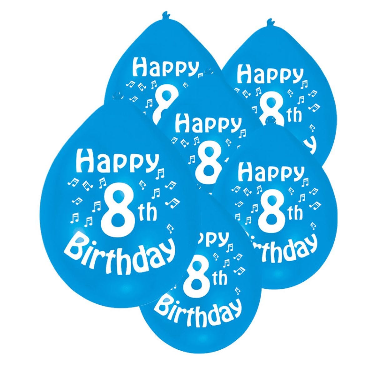 Assorted Multicolour Happy 8th Birthday - 9" Latex Balloons (10pk)