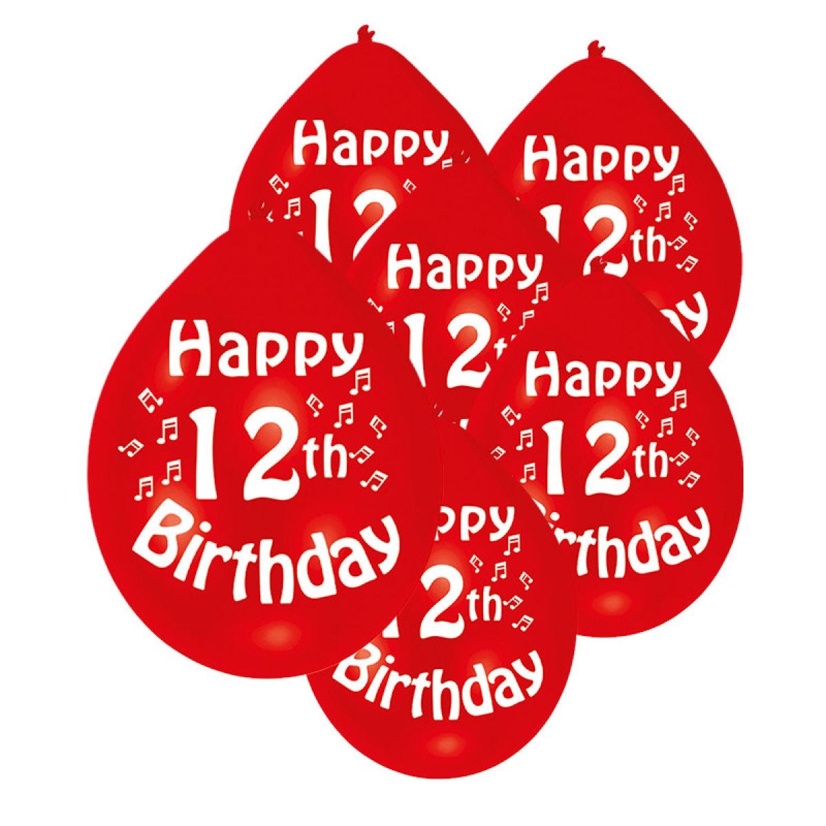 Assorted Multicolour Happy 12th Birthday - 9" Latex Balloons (10pk)