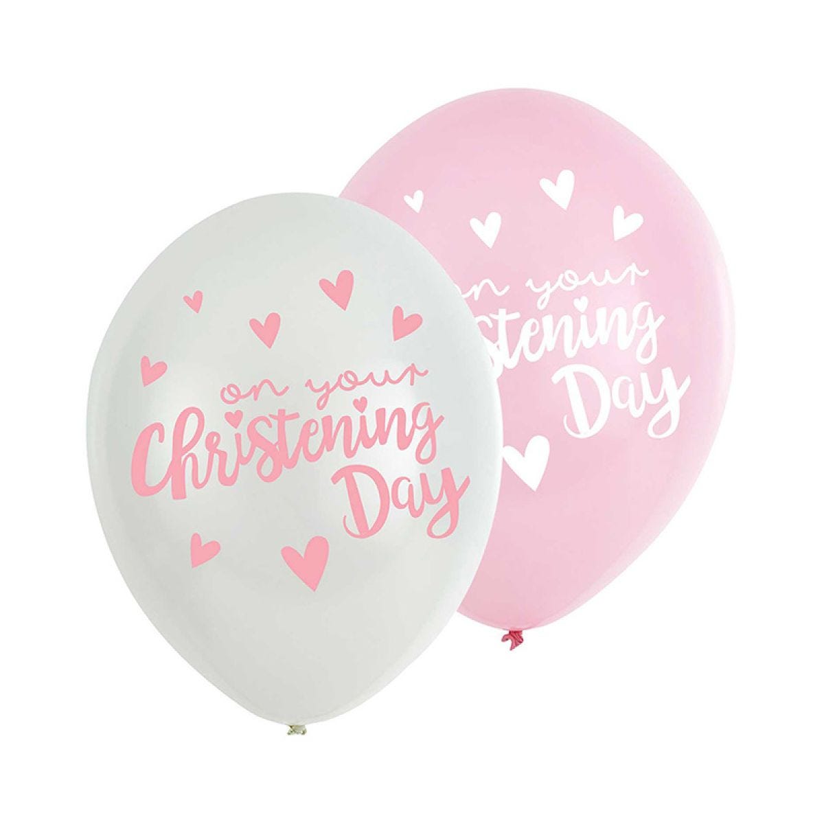 Pink Christening Day 11" Latex Balloons (6pk)