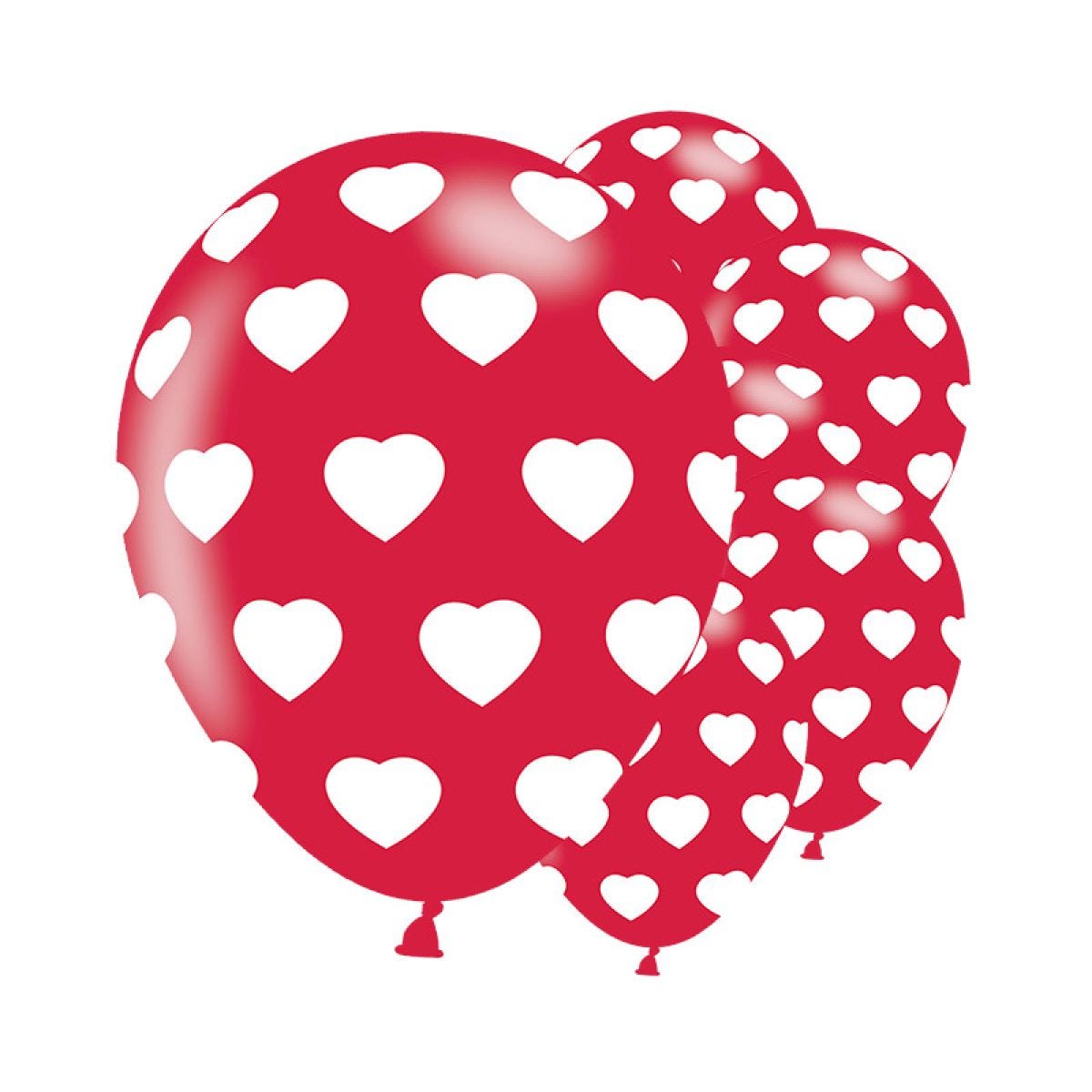Polka Hearts White On Red Latex Balloons - 11" (6pk)
