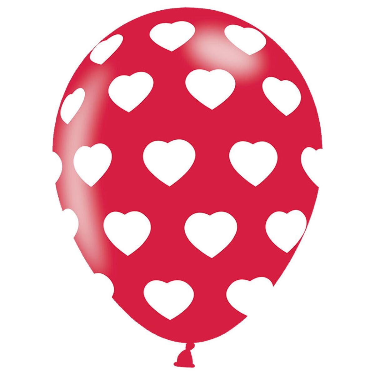 Polka Hearts White On Red Latex Balloons - 11" (6pk)