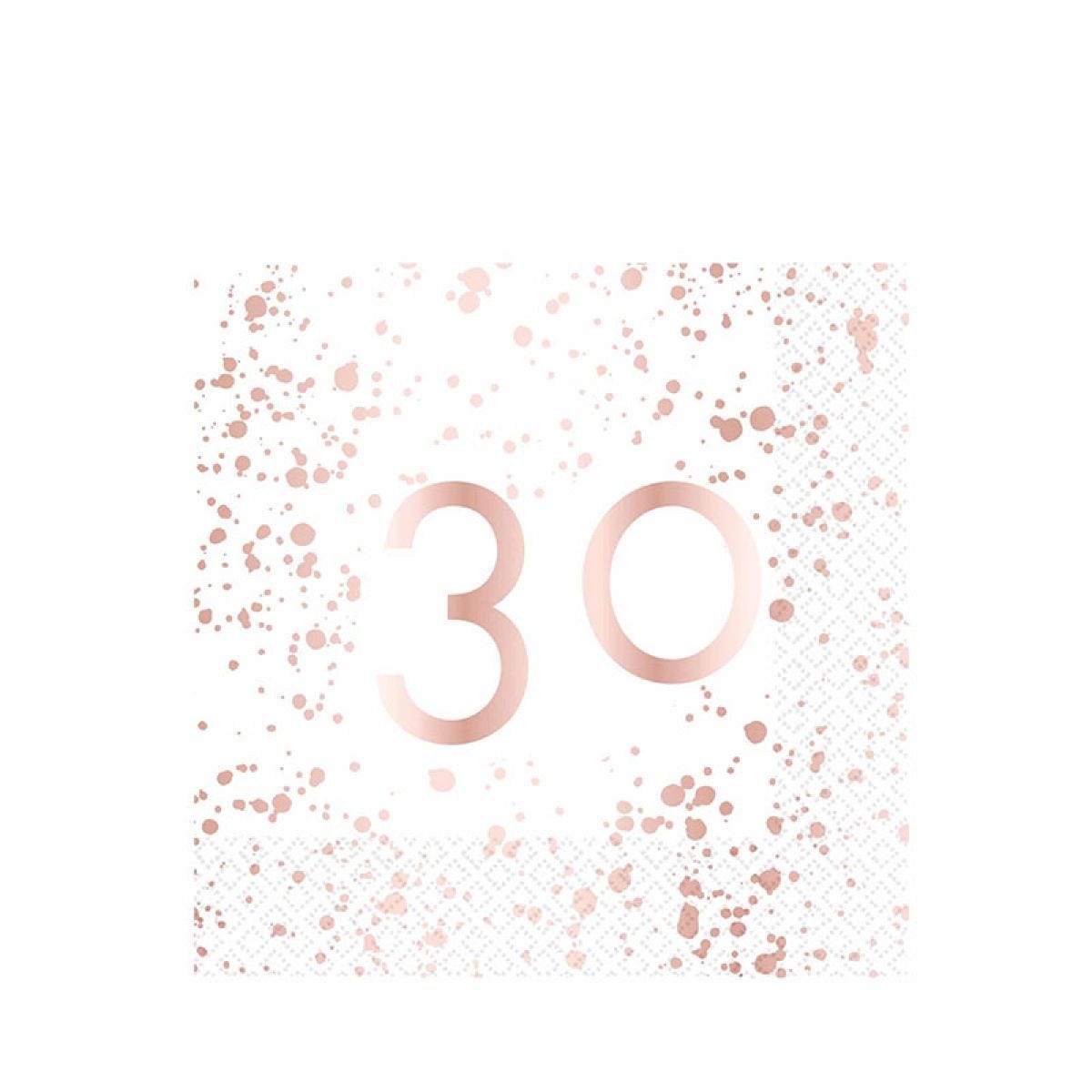 30th Rose Gold Paper Napkins 33cm (16pk)