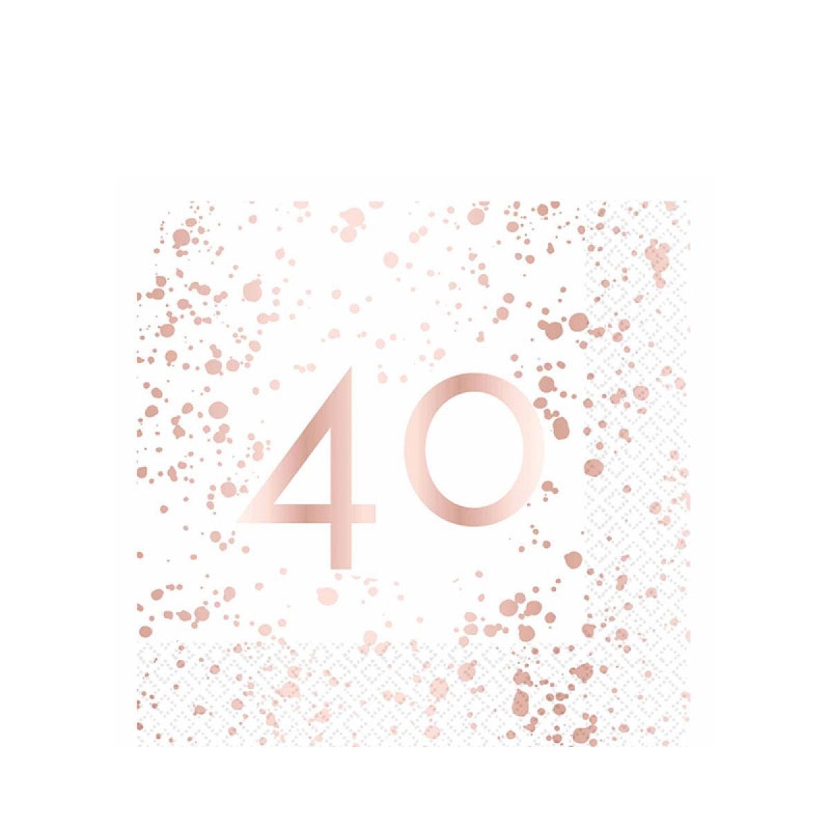 40th Rose Gold Paper Napkins 33cm (16pk)