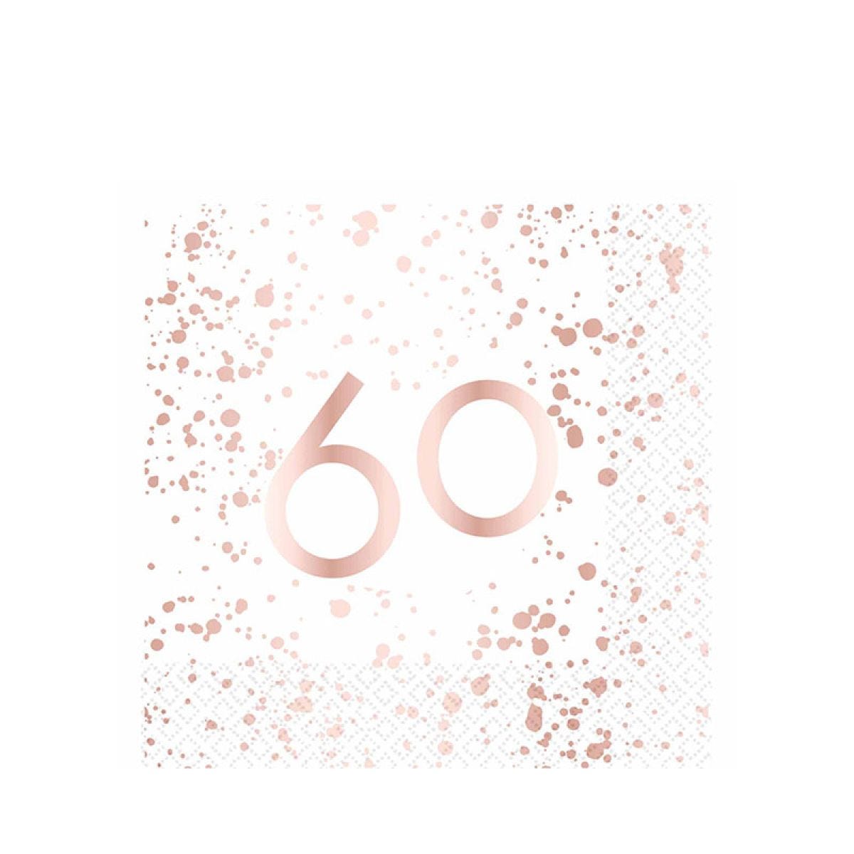 60th Rose Gold Paper Napkins 33cm (16pk)