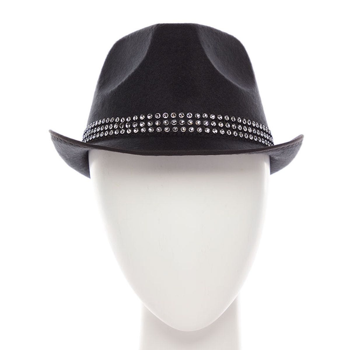 Black Trilby Gemstone Hat