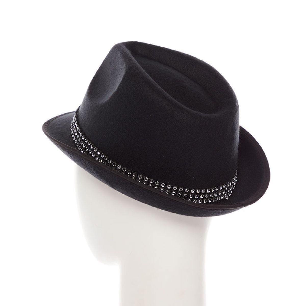 Black Trilby Gemstone Hat