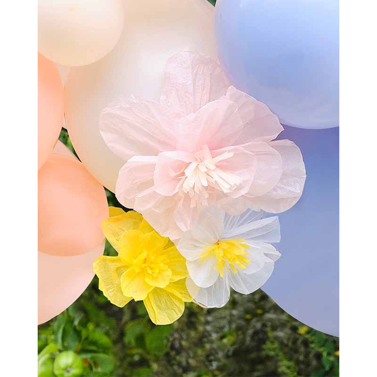 Pastel Balloon Arch with Tissue Paper Flowers - 60 Balloons