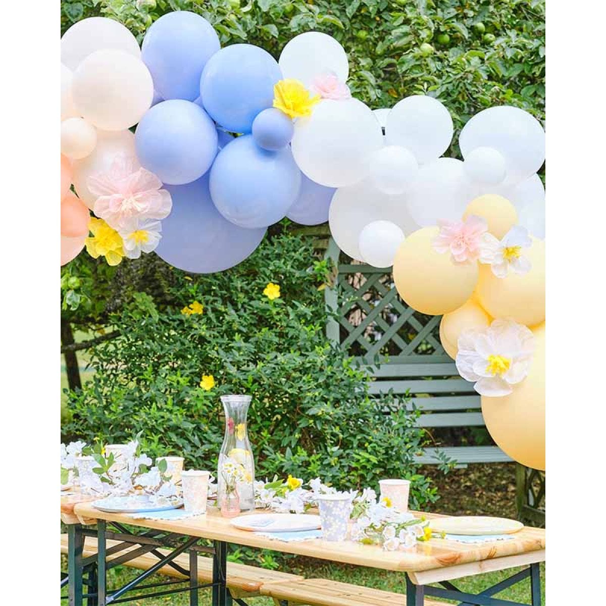 Pastel Balloon Arch with Tissue Paper Flowers - 60 Balloons