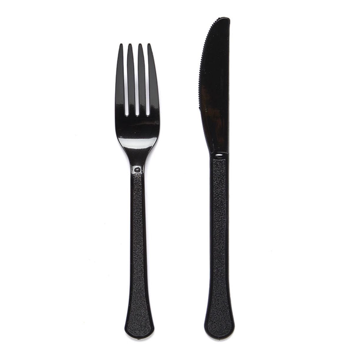 Black Reusable Plastic Cutlery Set (24pk)