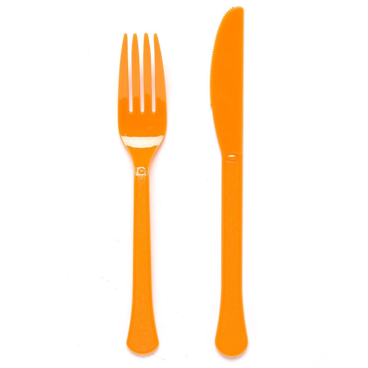 Orange Reusable Plastic Cutlery Set (24pk)