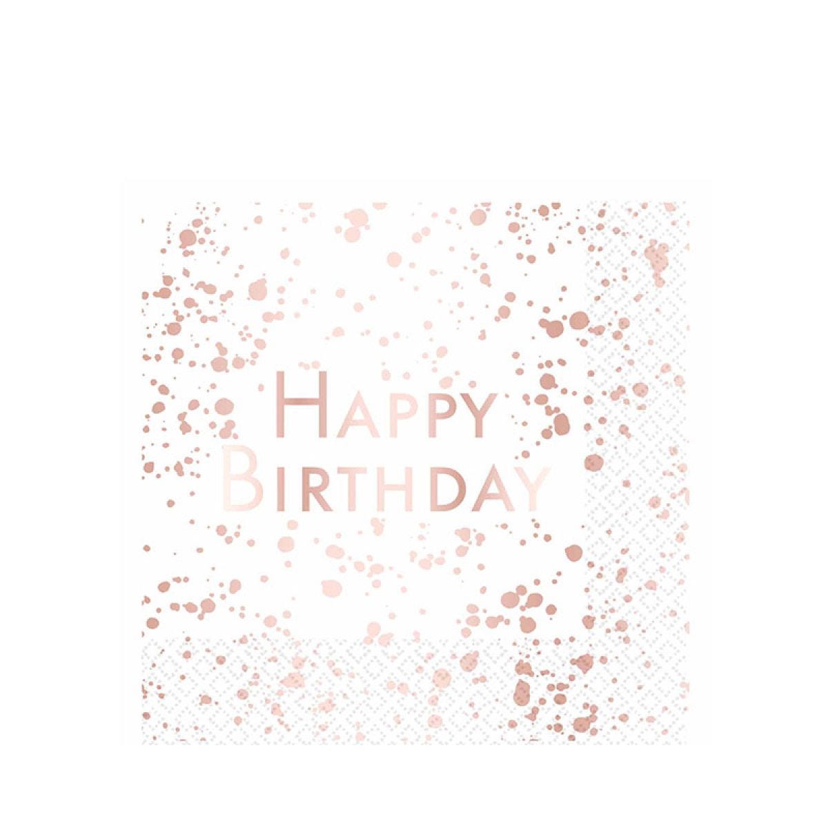 Happy Birthday Rose Gold Foiled Paper Napkins 33cm (16pk)