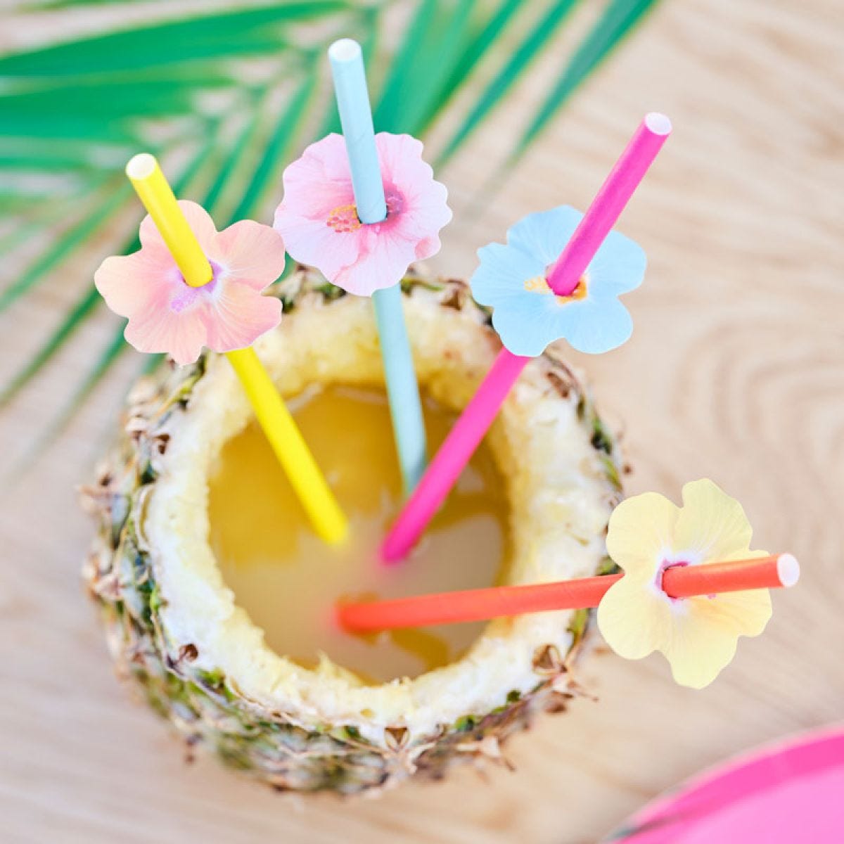 Hawaiian Paper Straws with Flower Toppers (16pk)