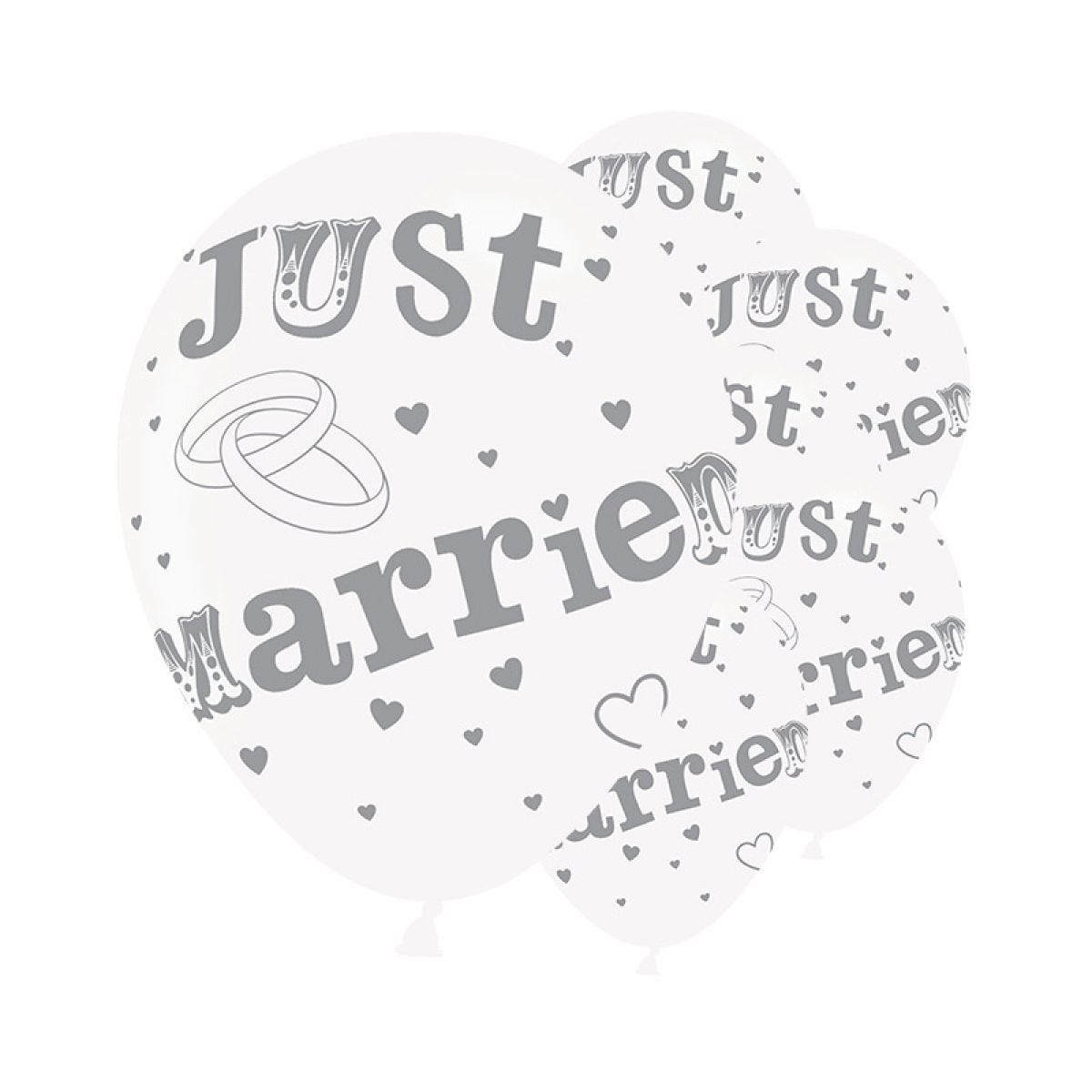 Just Married Silver Balloons - 11" Latex (6pk)