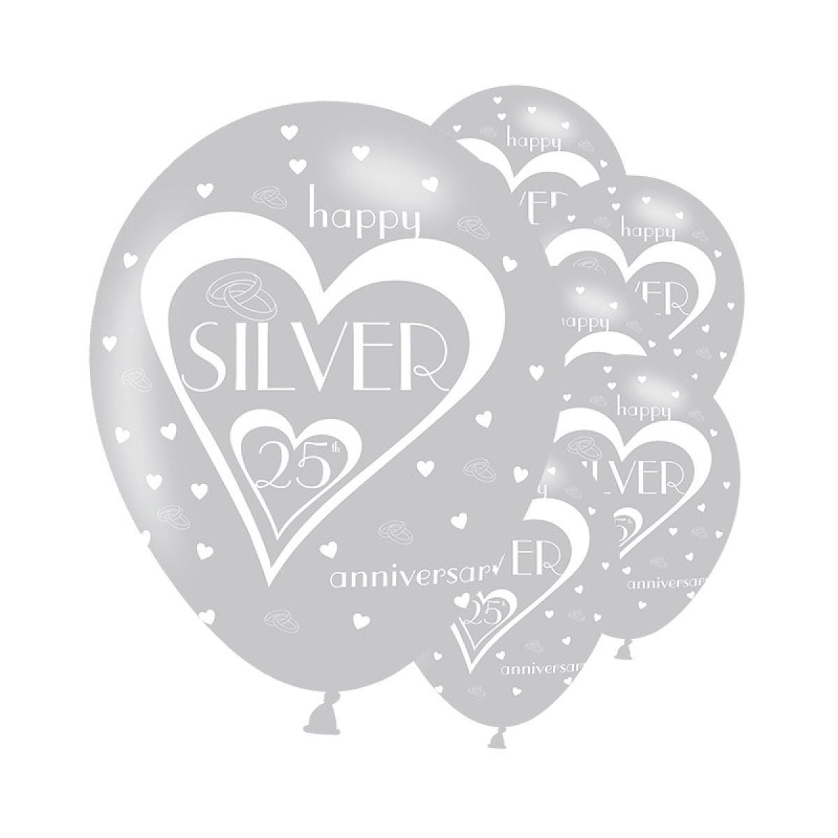 Silver 25th Anniversary Latex Balloons - 11" (6pk)