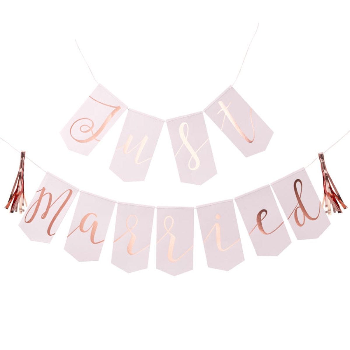 Rose Gold Just Married Paper Flag Bunting - 1.5m