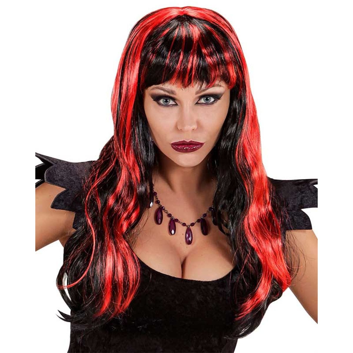 Long Black & Red Wig