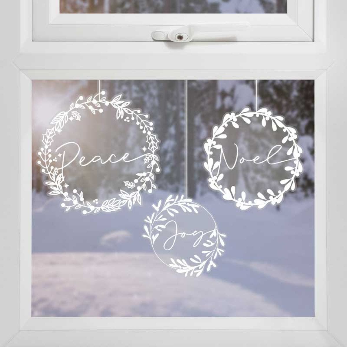 White Wreath Christmas Window Stickers (3pk)