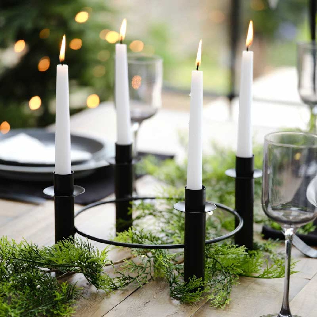Black Metal Circular Candle Holder - 27.5cm