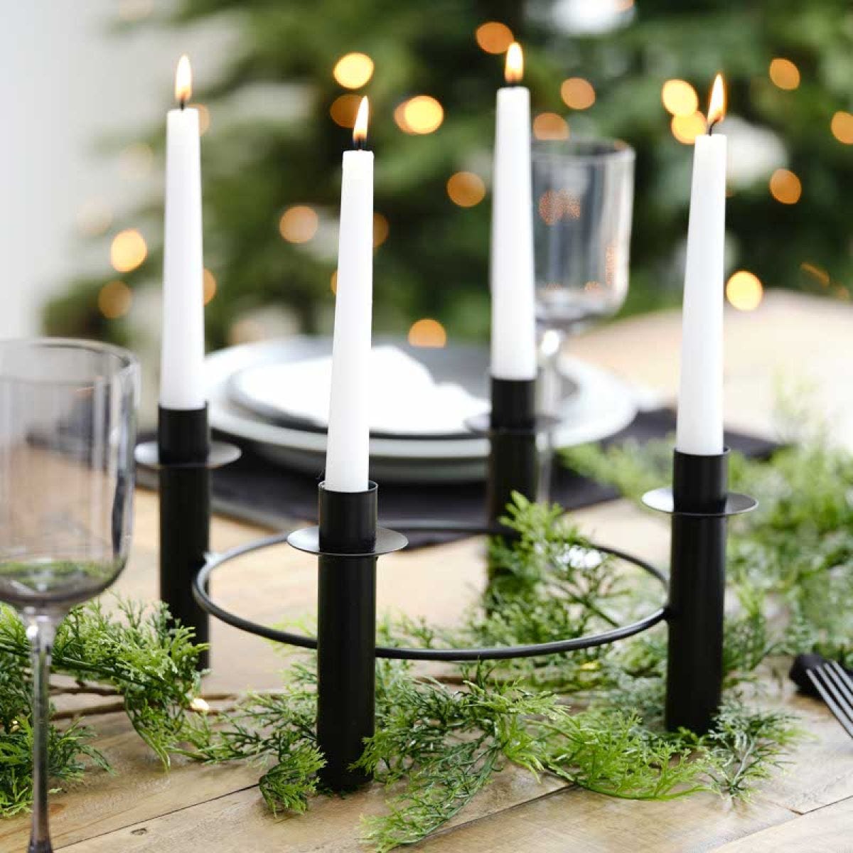 Black Metal Circular Candle Holder - 27.5cm