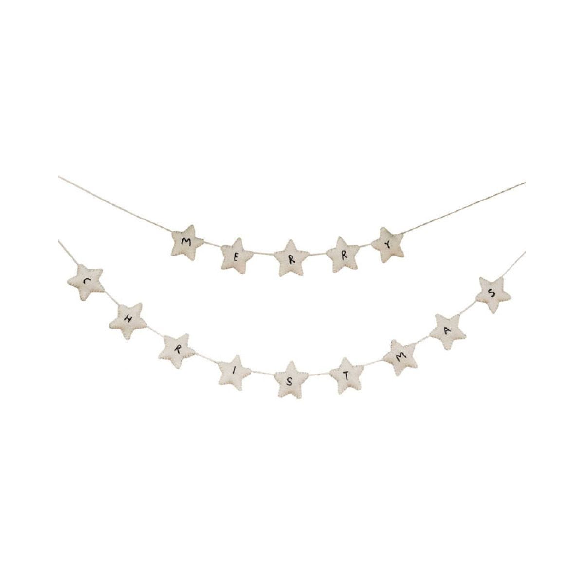 White Felt Merry Christmas Stars Bunting