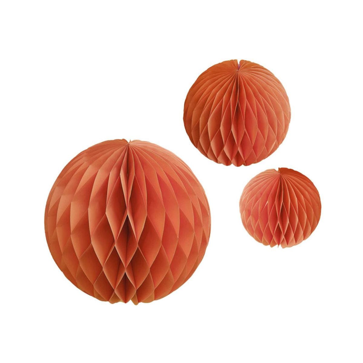 Orange Paper Honeycomb Hanging Decorations (3pk)