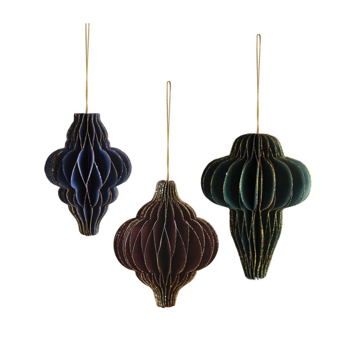 Honeycomb Glitter Edged Paper Tree Decorations (3pk)