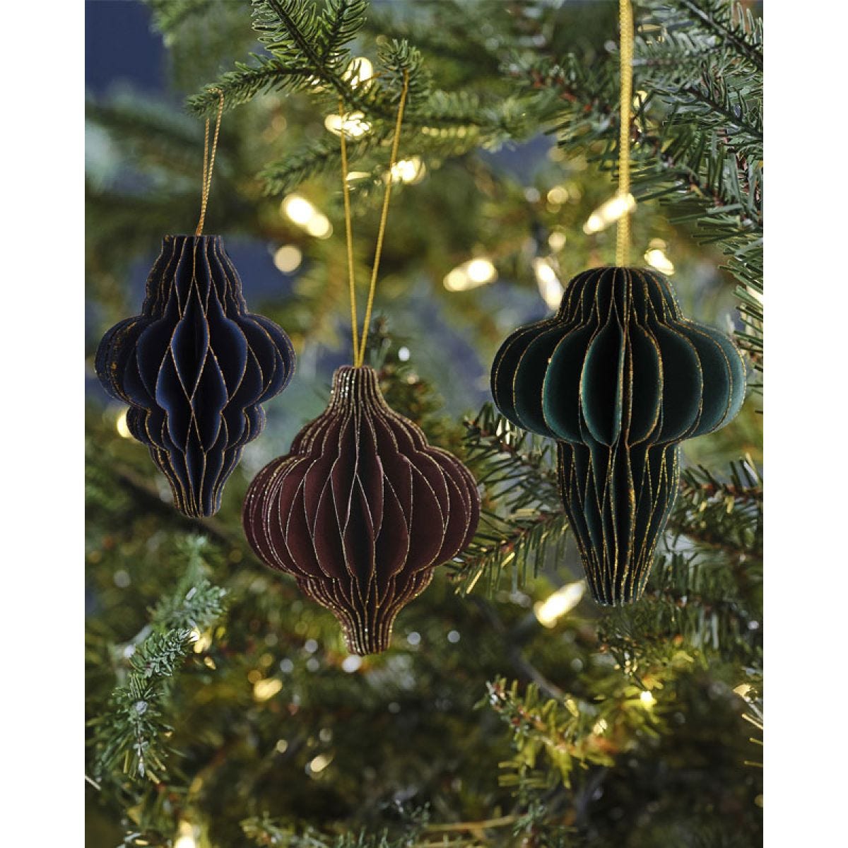 Honeycomb Glitter Edged Paper Tree Decorations (3pk)