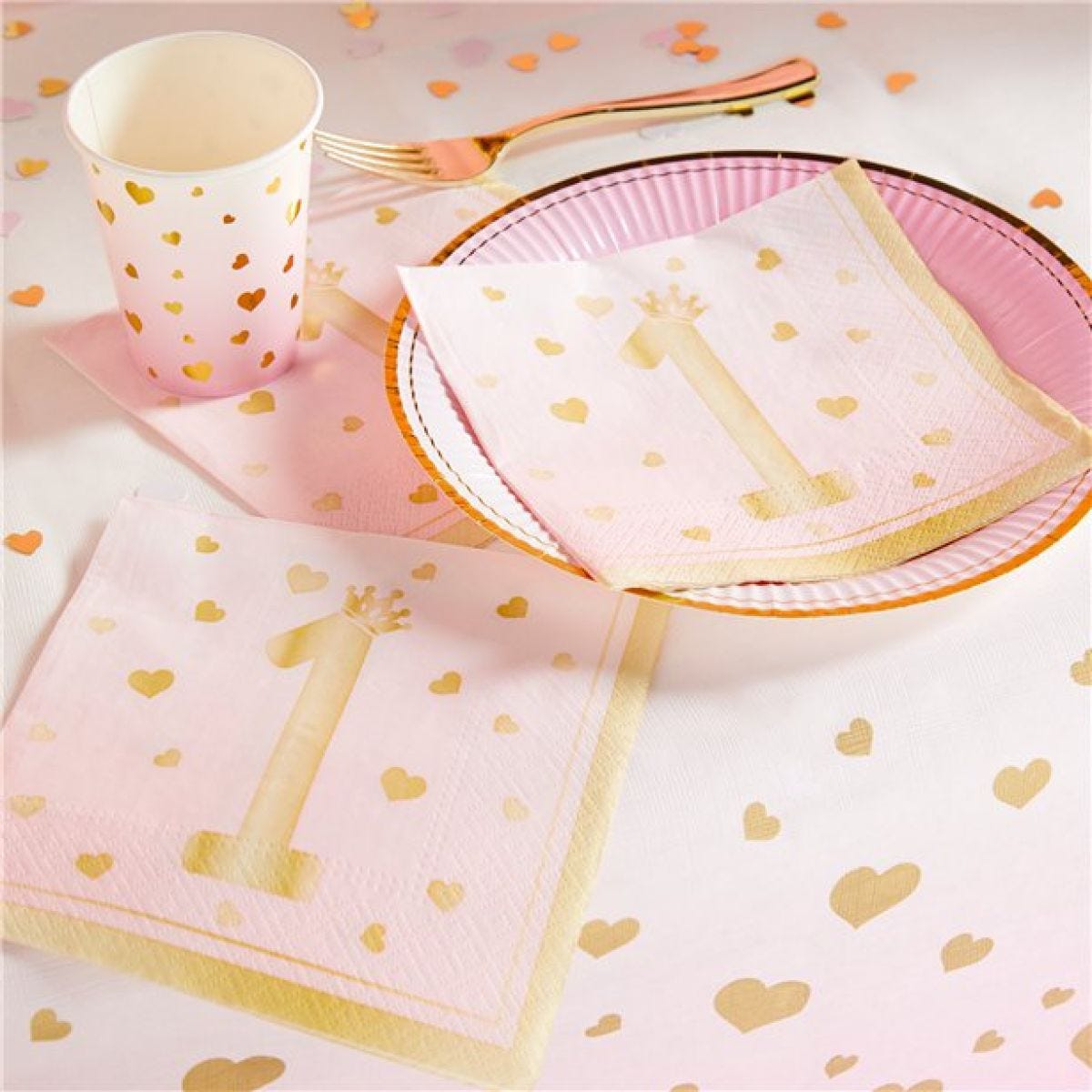 1st Birthday Pink Paper Napkins - 33cm