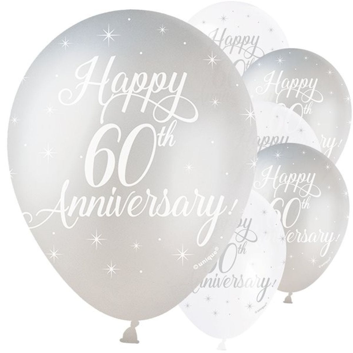 Silver & Ivory 60th Anniversary Balloons - 12" Latex (5pk)