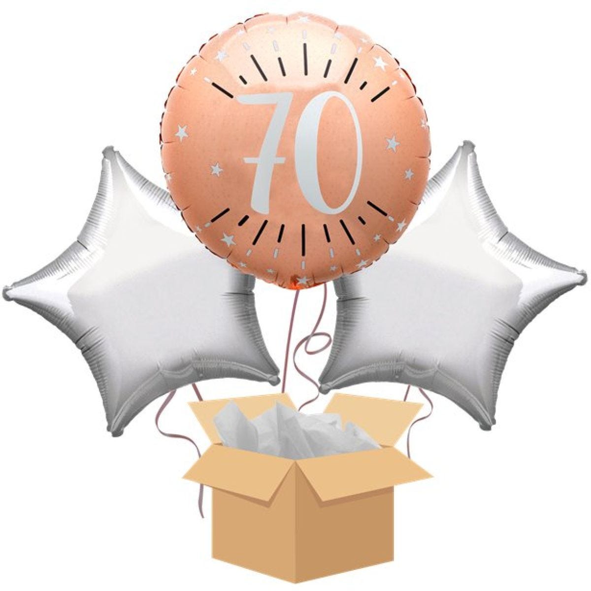 Sparkling Rose Gold 70th Balloon Bouquet - Delivered Inflated