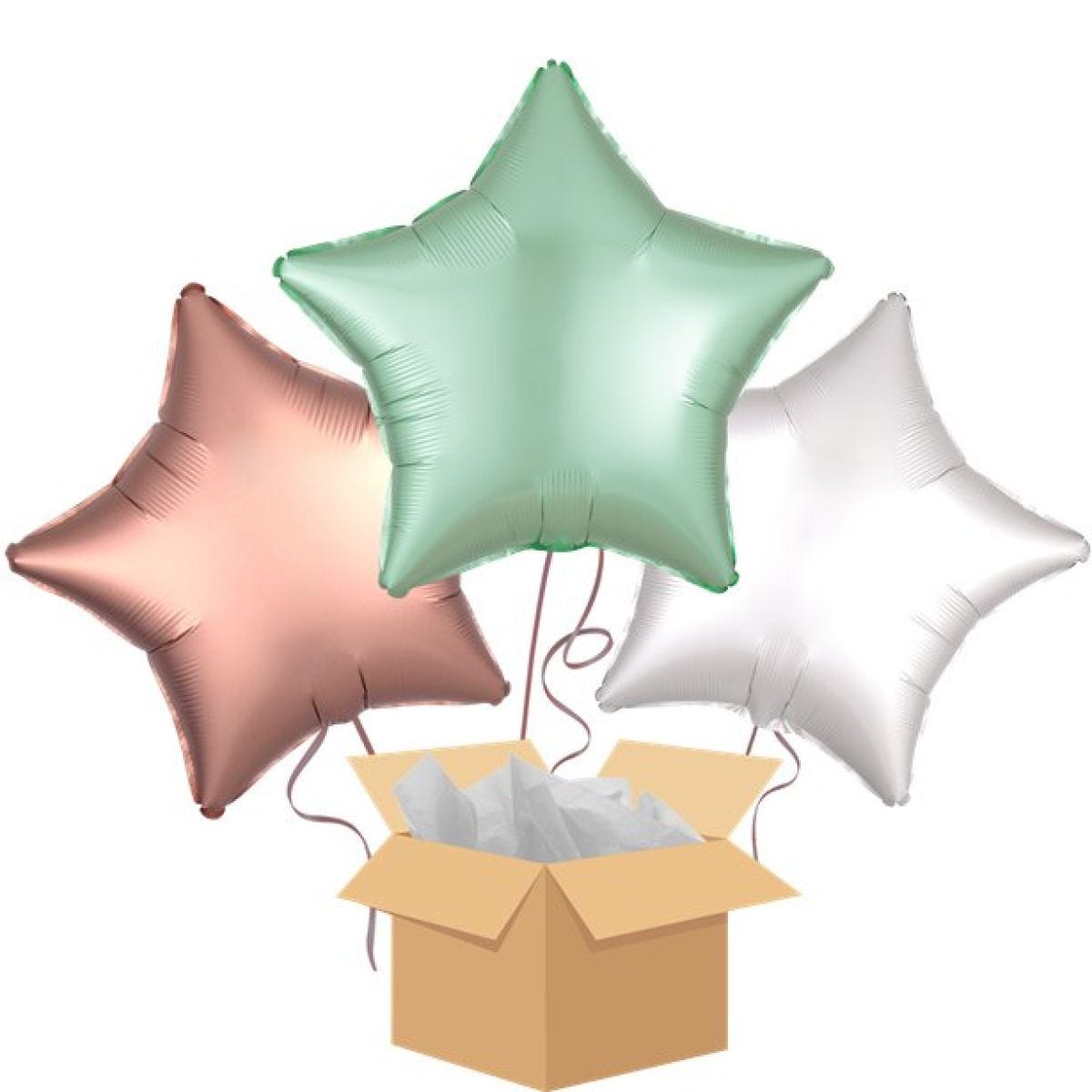 Satin Mint & Rose Gold Stars Balloon Bouquet - Delivered Inflated