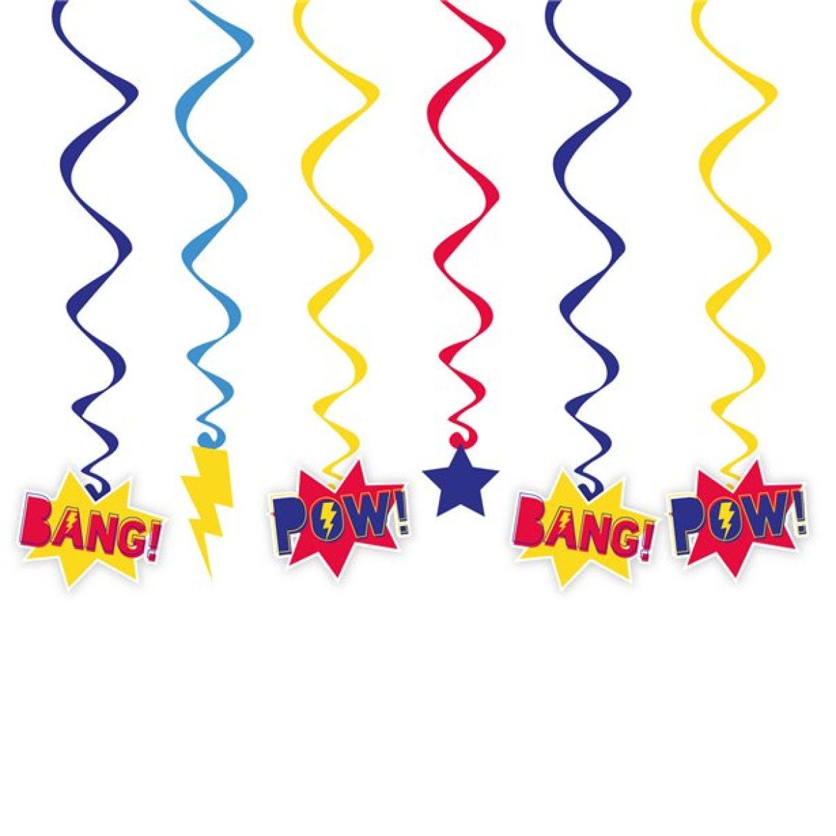 Super Hero Party Hanging Swirl Decorations (6pk)