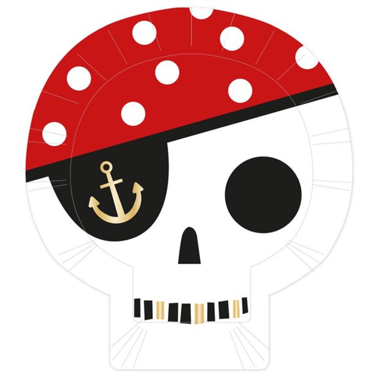 Treasure Island Pirate Skull shaped Plates - 26cm (8pk)