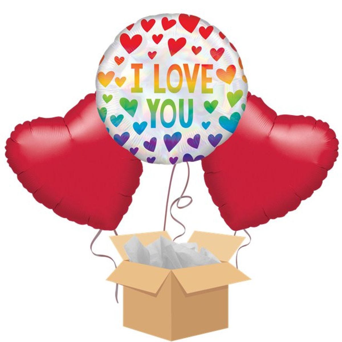 Love You Rainbow Hearts Balloon Bouquet - Delivered Inflated