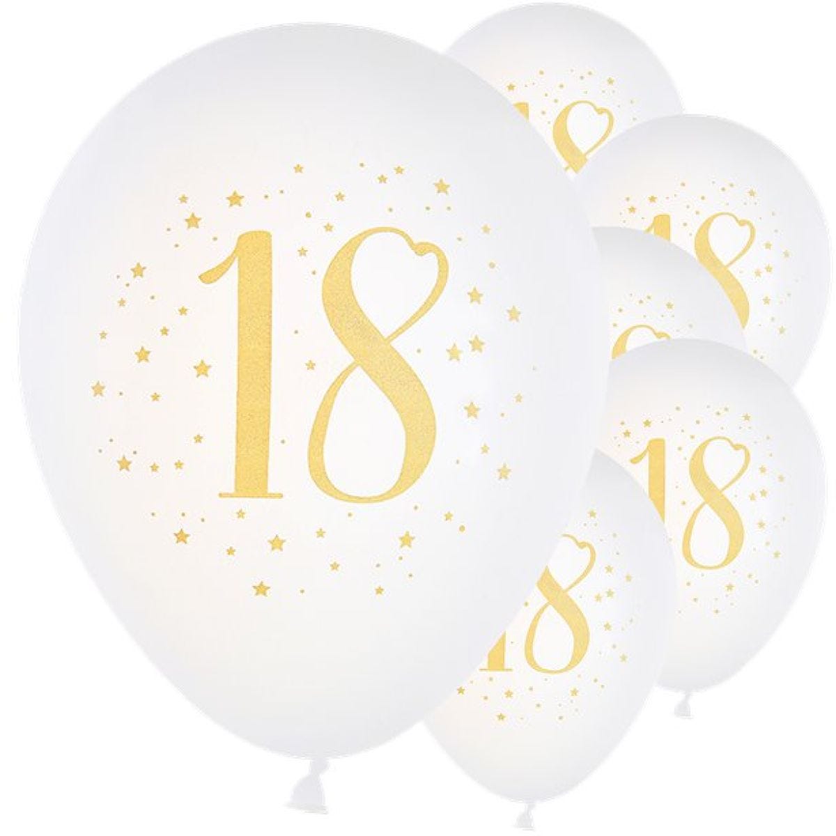 White & Gold Sparkle 18th Balloon - 11" Latex