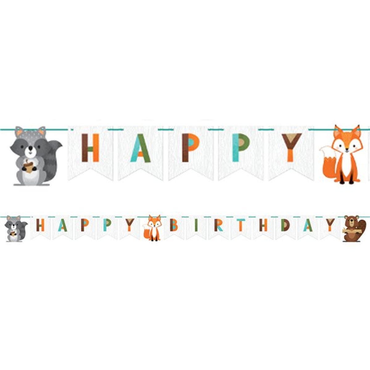 Woodland Animals &apos;Happy Birthday&apos; Ribbon Banner - 2.5m