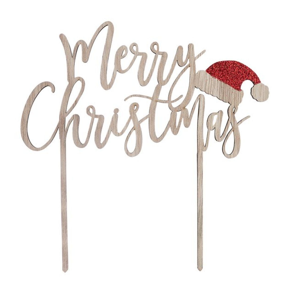 Merry Christmas Wooden Cake Topper - 17cm