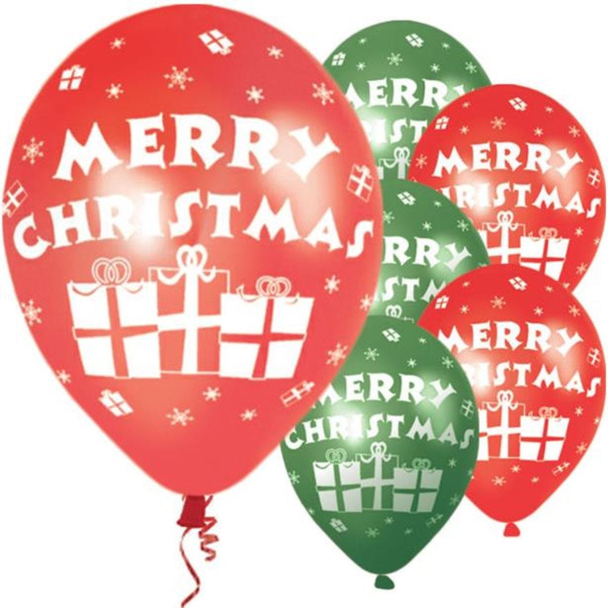 "Merry Christmas" Red & Green Presents Balloons - 11" Latex (6pk)