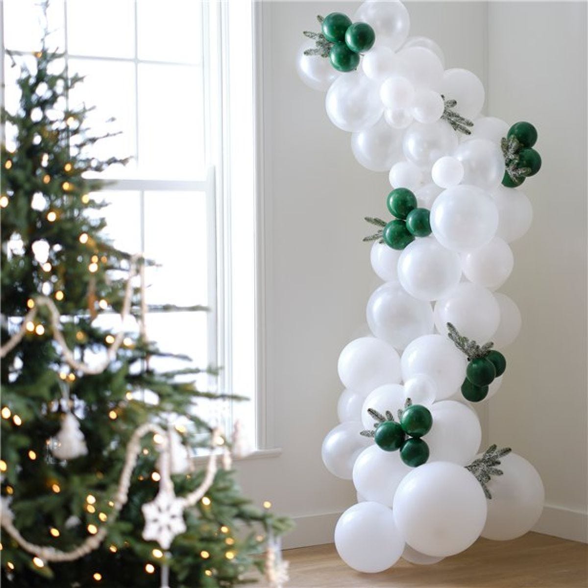 Festive Frosted Foliage Balloon Arch