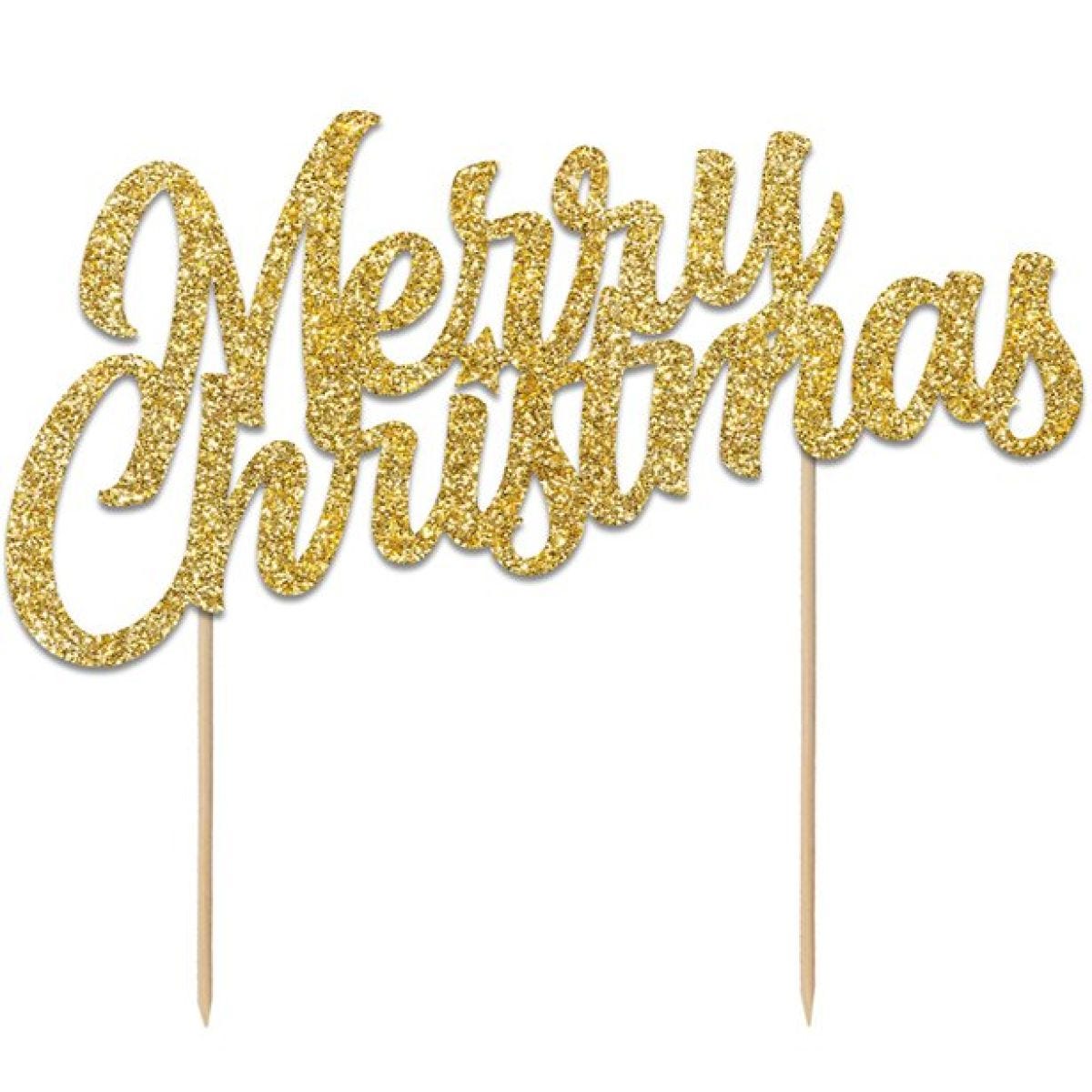 Gold Glitter Merry Christmas Cake Topper - 18cm | Party Delights