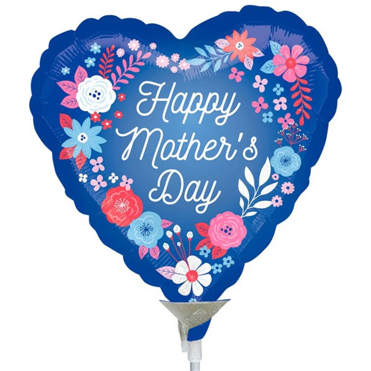 Mother&apos;s Day Blue Heart Mini Air-Filled Foil Balloon - 9"