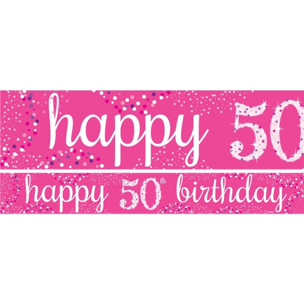 50th Birthday Pink SparklingCelebration Paper Banners -1m