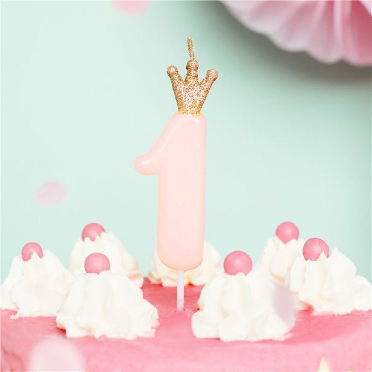 Pastel Pink Crown Number 1 Candle - 9.5cm